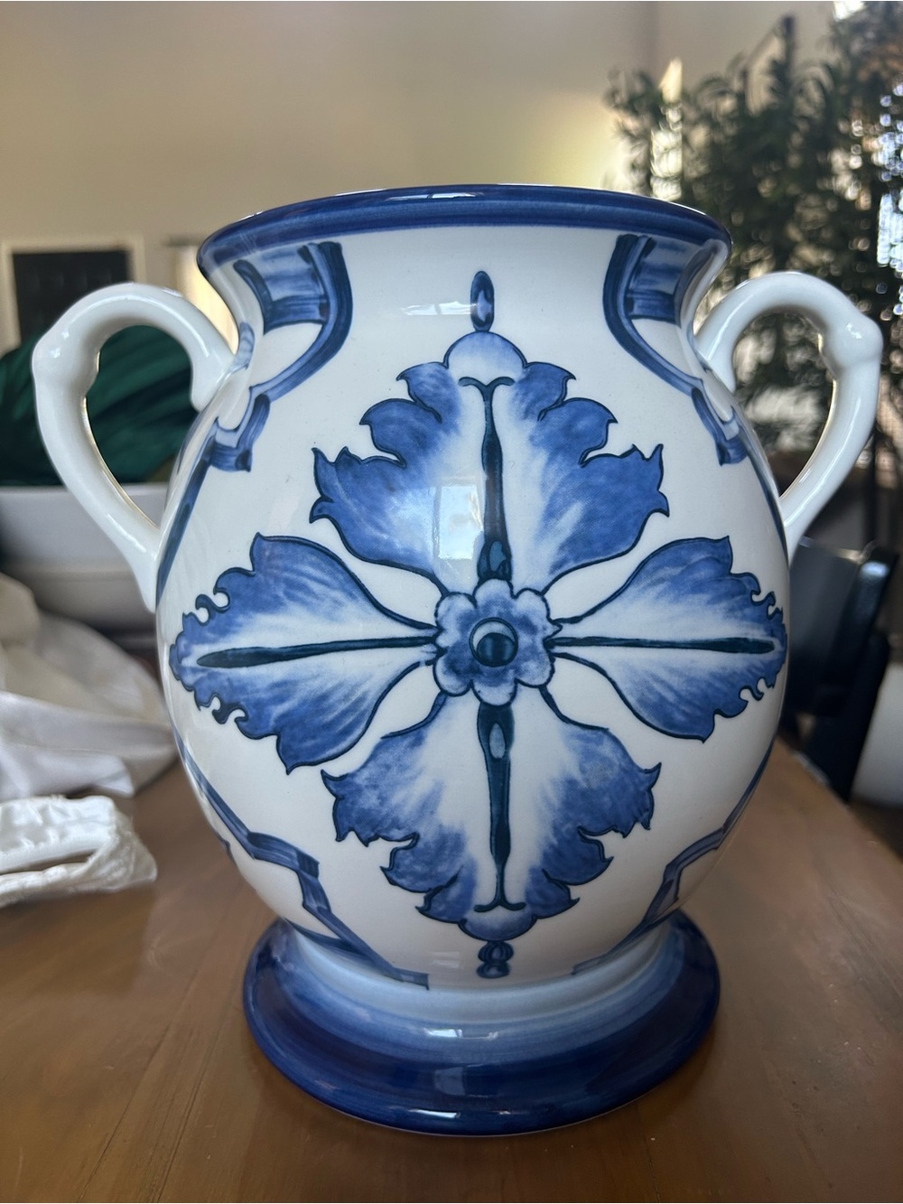 NWT Target Blue and White Ceramic Decorative Vase with Handles
